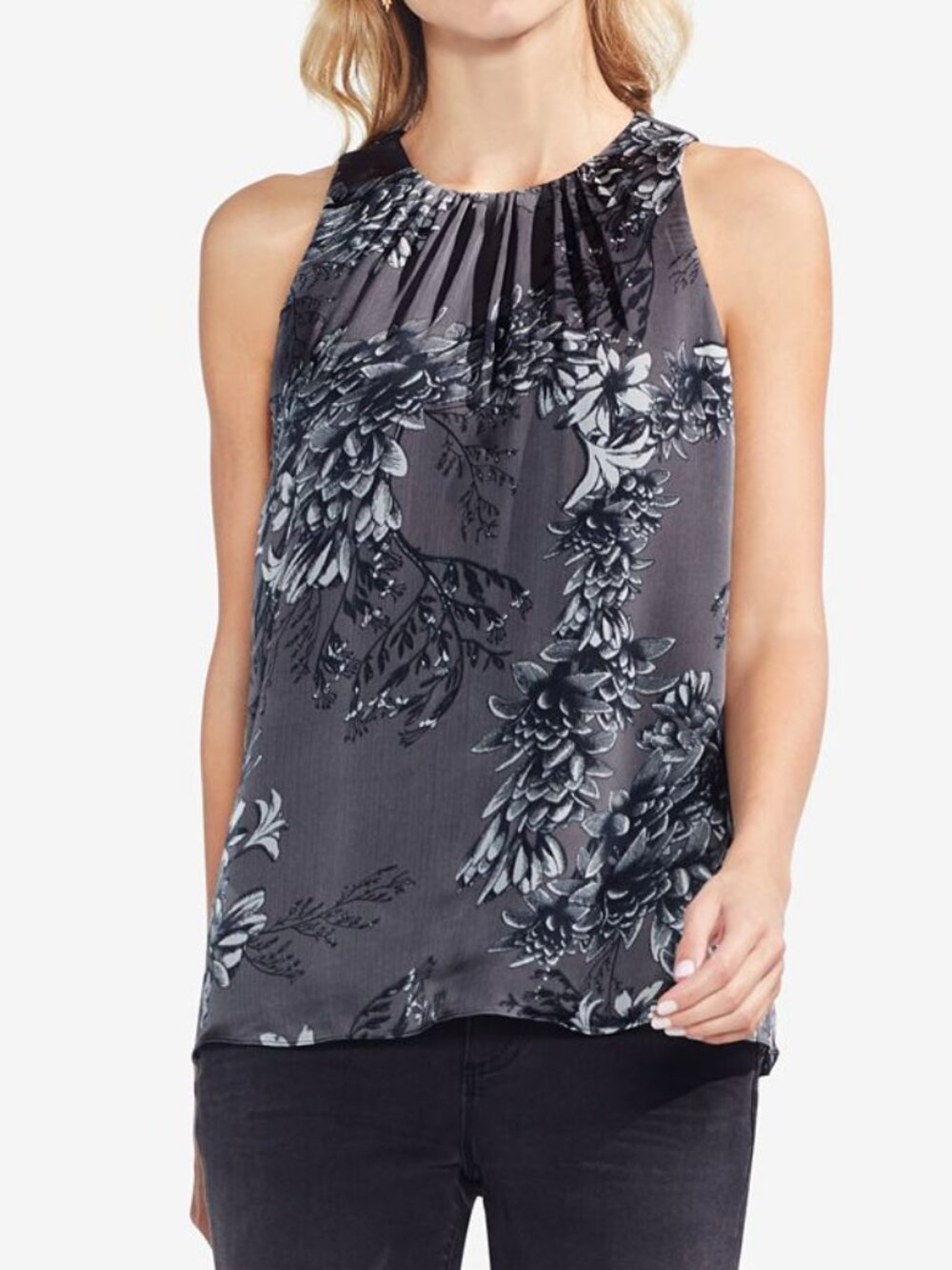 Vince Camuto Printed Pleated Top Size Small